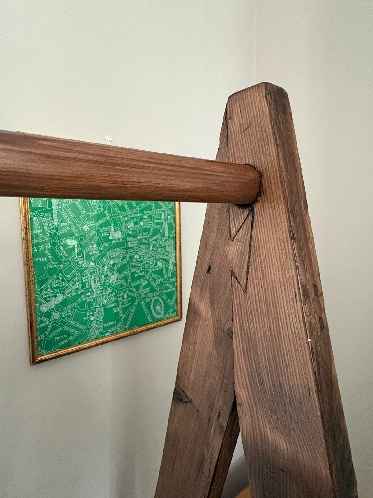 Mortice and tenon joint detail on a handmade timber clothes rail, personal project