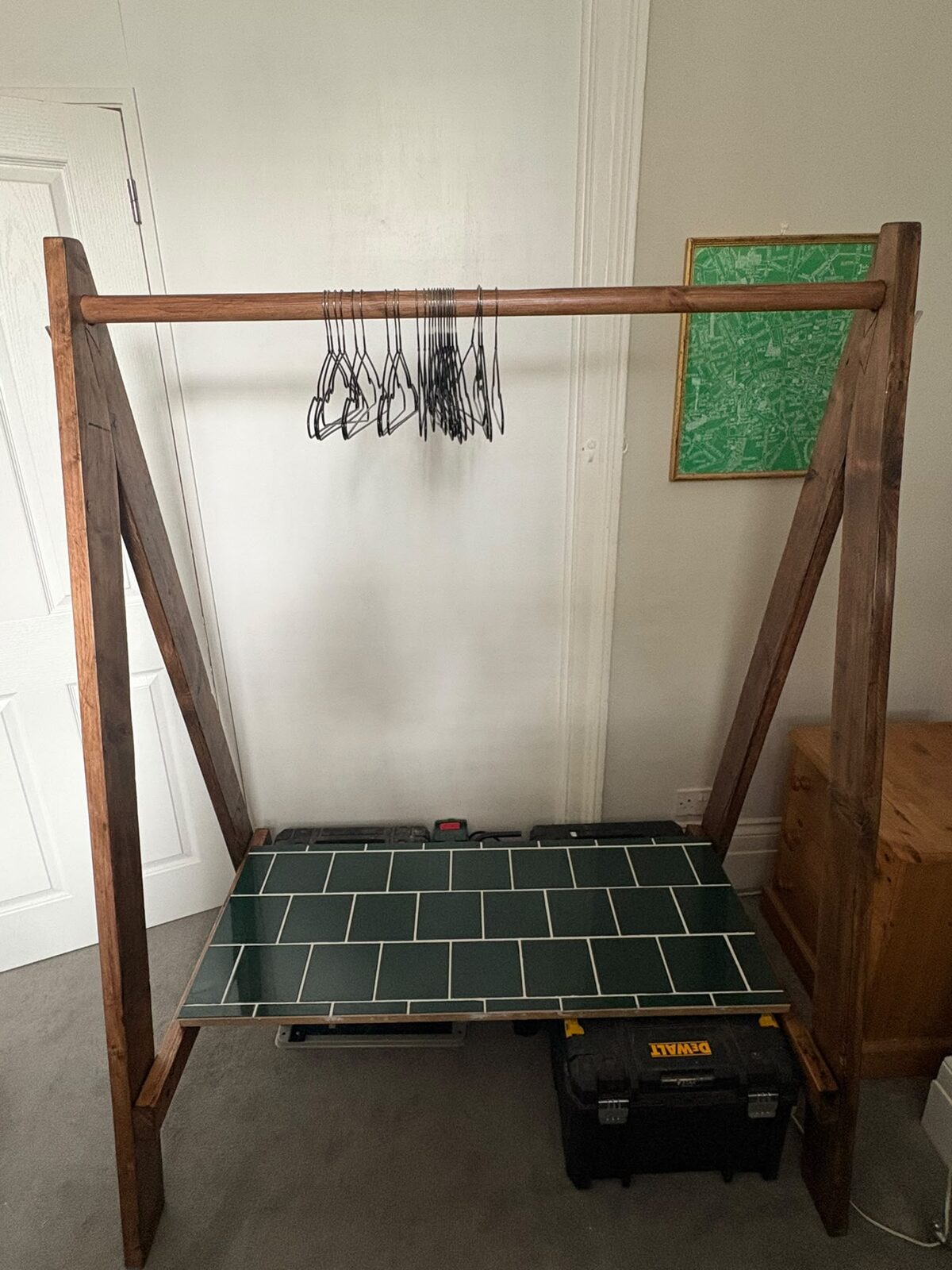 Handmade timber A-frame clothes rail, personal project